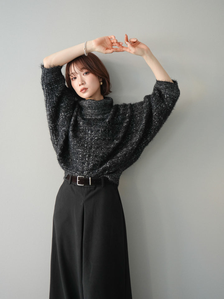 [予約]オフタートルケーブル編みニットプルオーバー/black