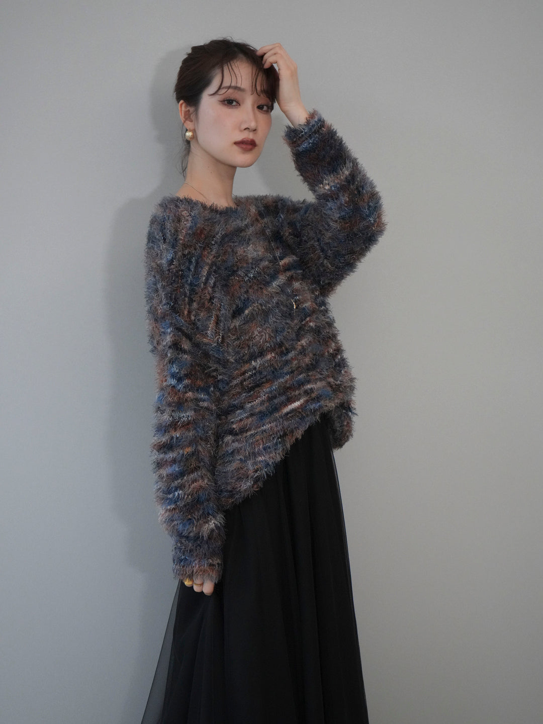 [予約]ミックスシャギールーズニットプルオーバー/blue