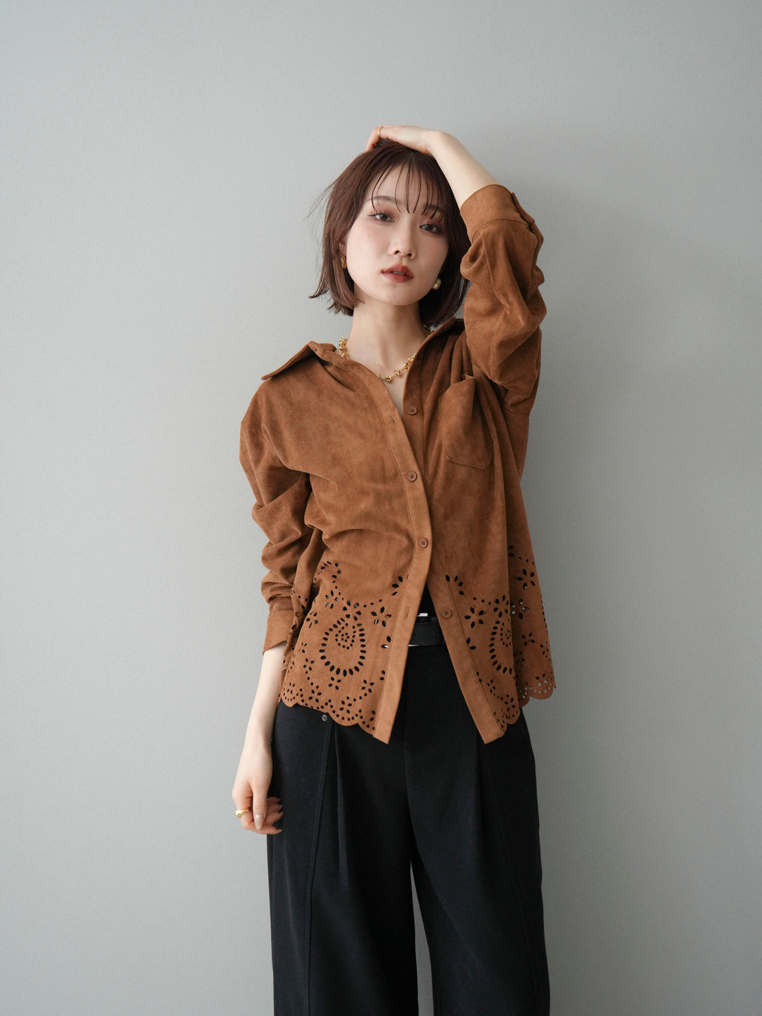 [SET]裾スカラップスエードシャツ+裾スカラップスエードシャツ(2set)