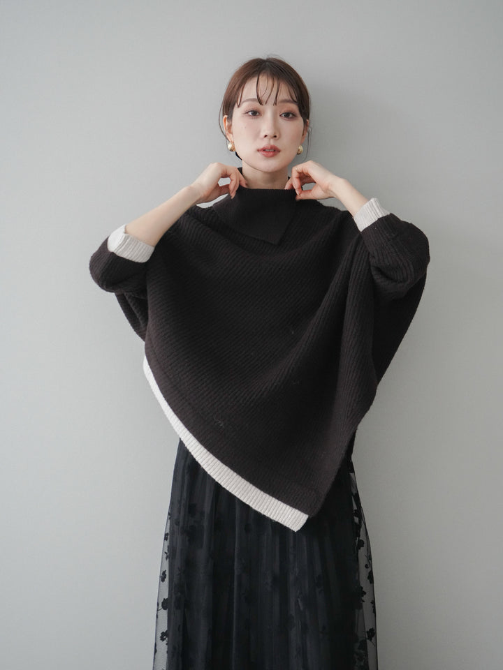 [予約]配色アシンメトリードルマンニットプルオーバー/brown
