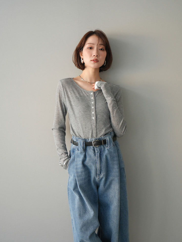 [予約]シアーリブバイカラーカーディガン/gray