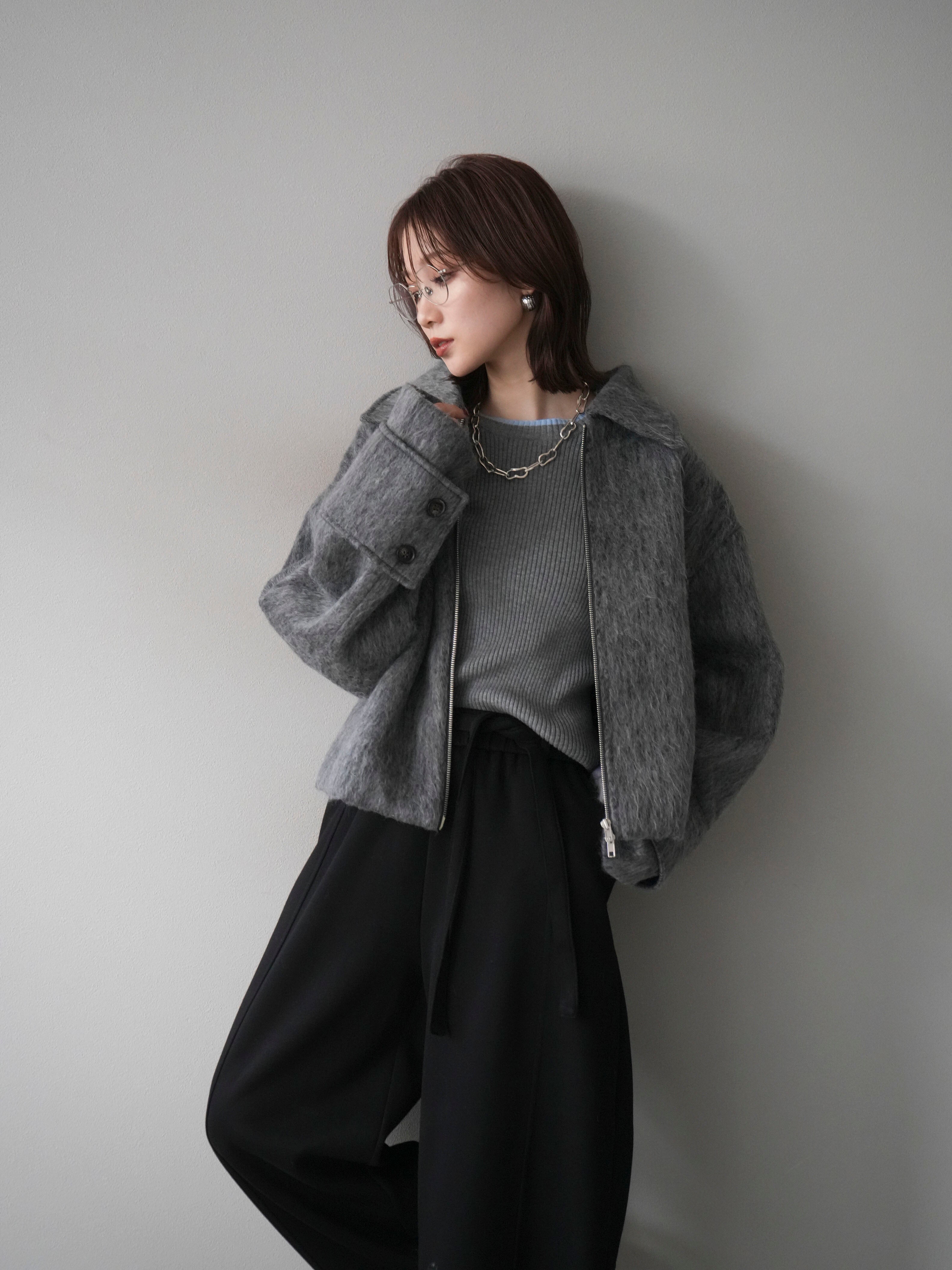 予約]袖ビックループシャギージップブルゾン/charcoal – Lumier