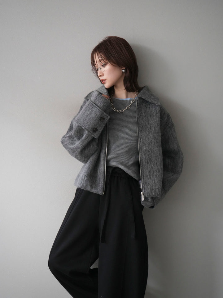 [予約]袖ビックループシャギージップブルゾン/charcoal