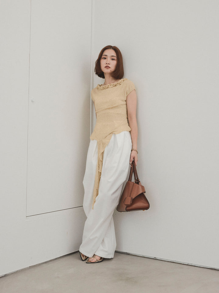 [套裝] 荷葉邊透視針織背心 + 設計環側褶褲 (2 套)