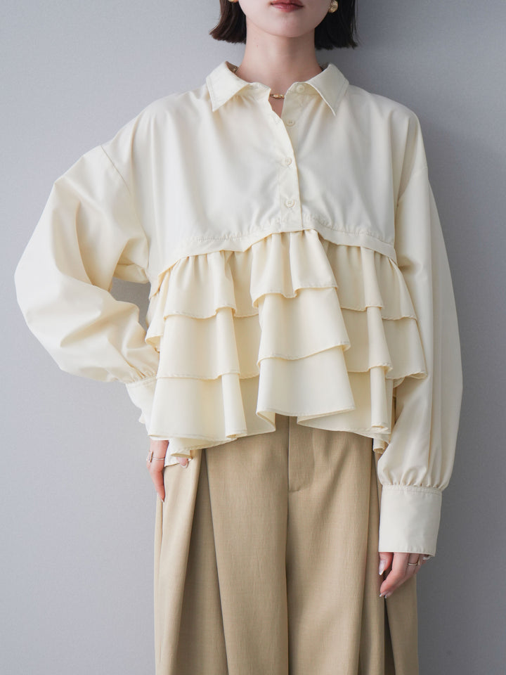 [SET]ブロードティアードショートシャツ+TRツイルデザインタックワイドパンツ(2set)