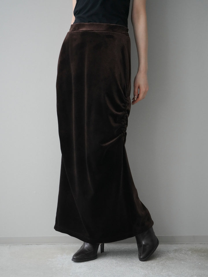 [予約]ギャザーベロアスカート/brown