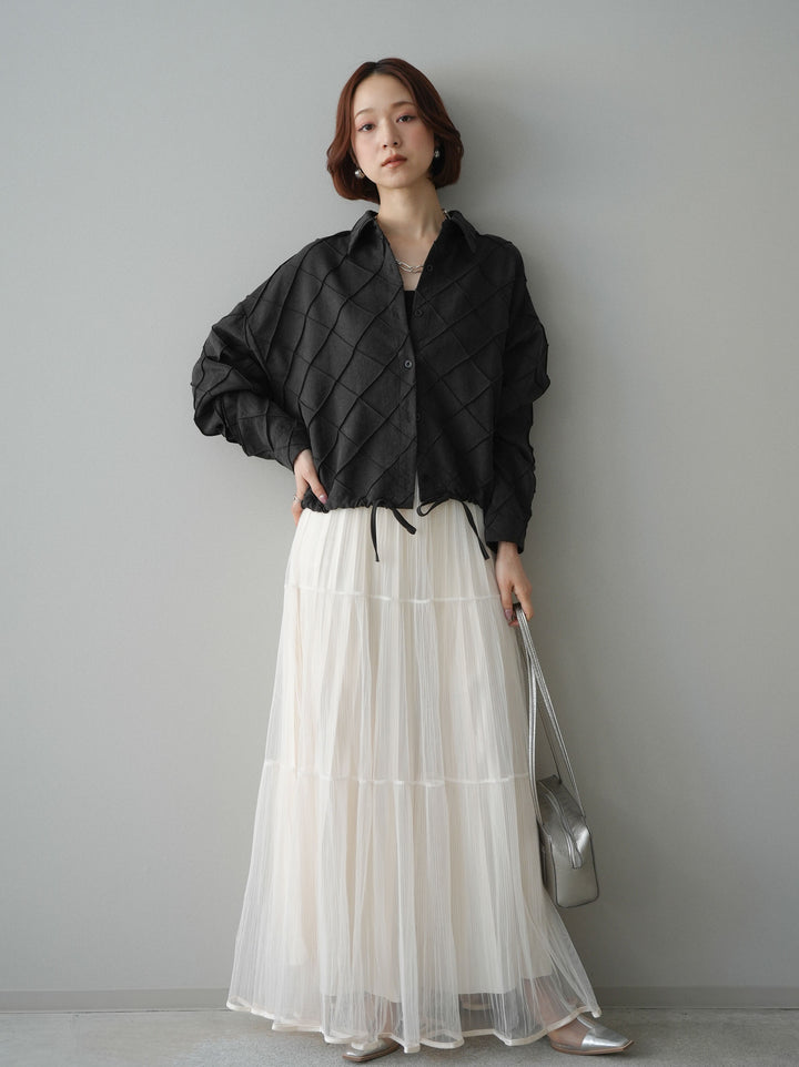 [予約]ラメプリーツレイヤードチュールロングスカート/ivory