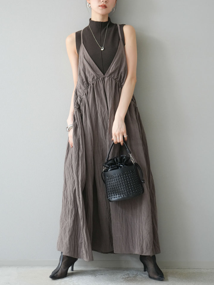 [予約]シボ加工シャイニーキャミワンピース/ブラウン