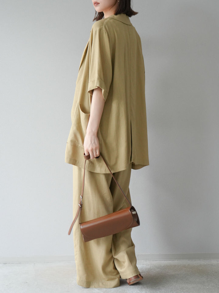 [予約]ライトリネンアシンメトリーワイドパンツ/ベージュ
