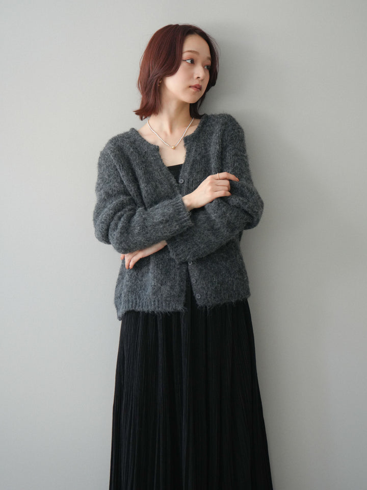 [予約]キーネックシャギーニットカーディガン/gray