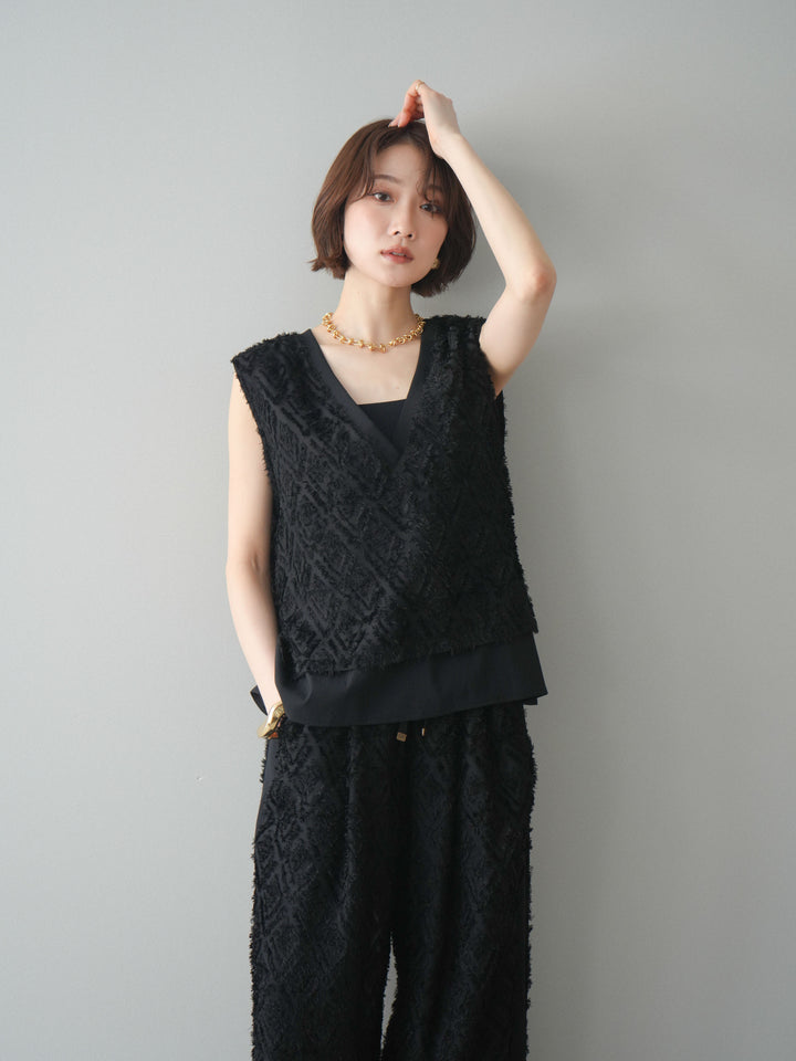 [SET]フリンジレイヤードVネックノースリーブ+選べるアクセセット(2set)