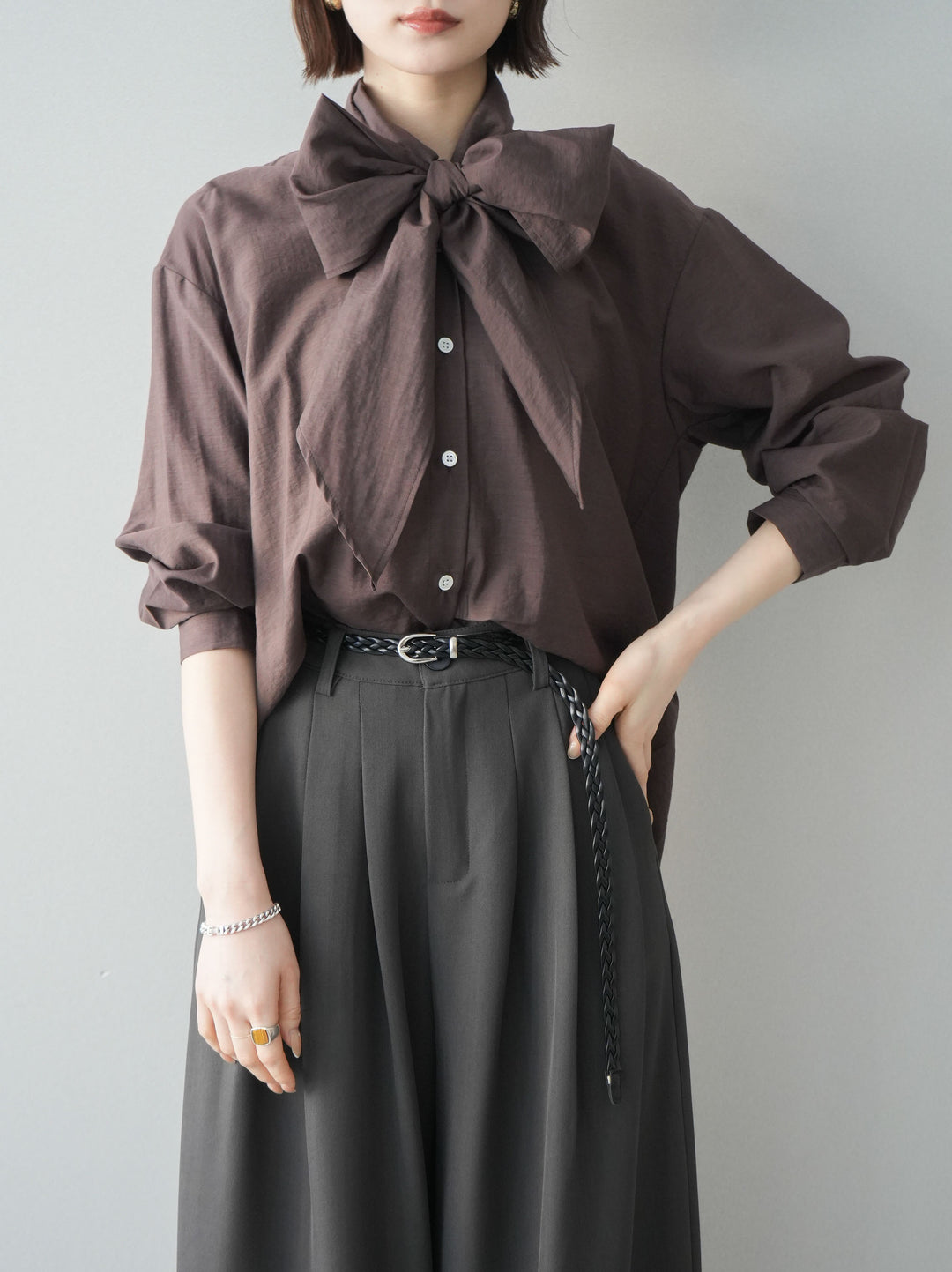 [SET]シアーボウタイブラウス+シアーボウタイブラウス(2set)