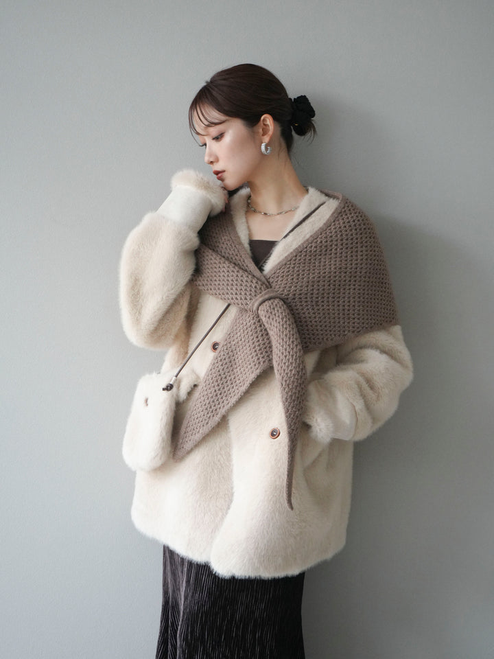 [予約]バッグ付エコファーノーカラーコート/beige