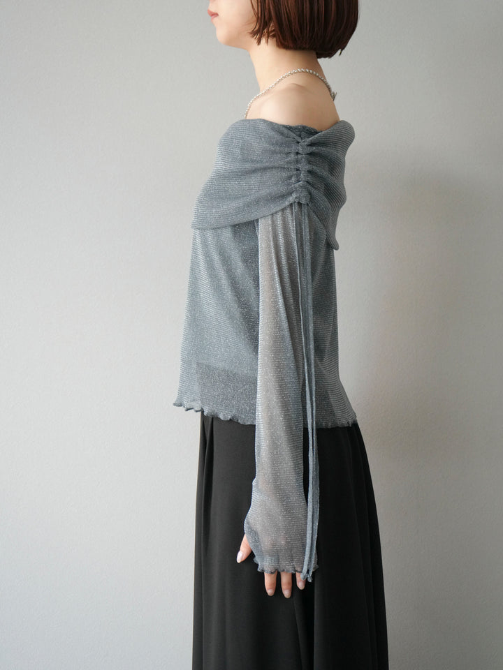 [予約]ラメシアーウィンガーホールオフショルトップス/チャコール