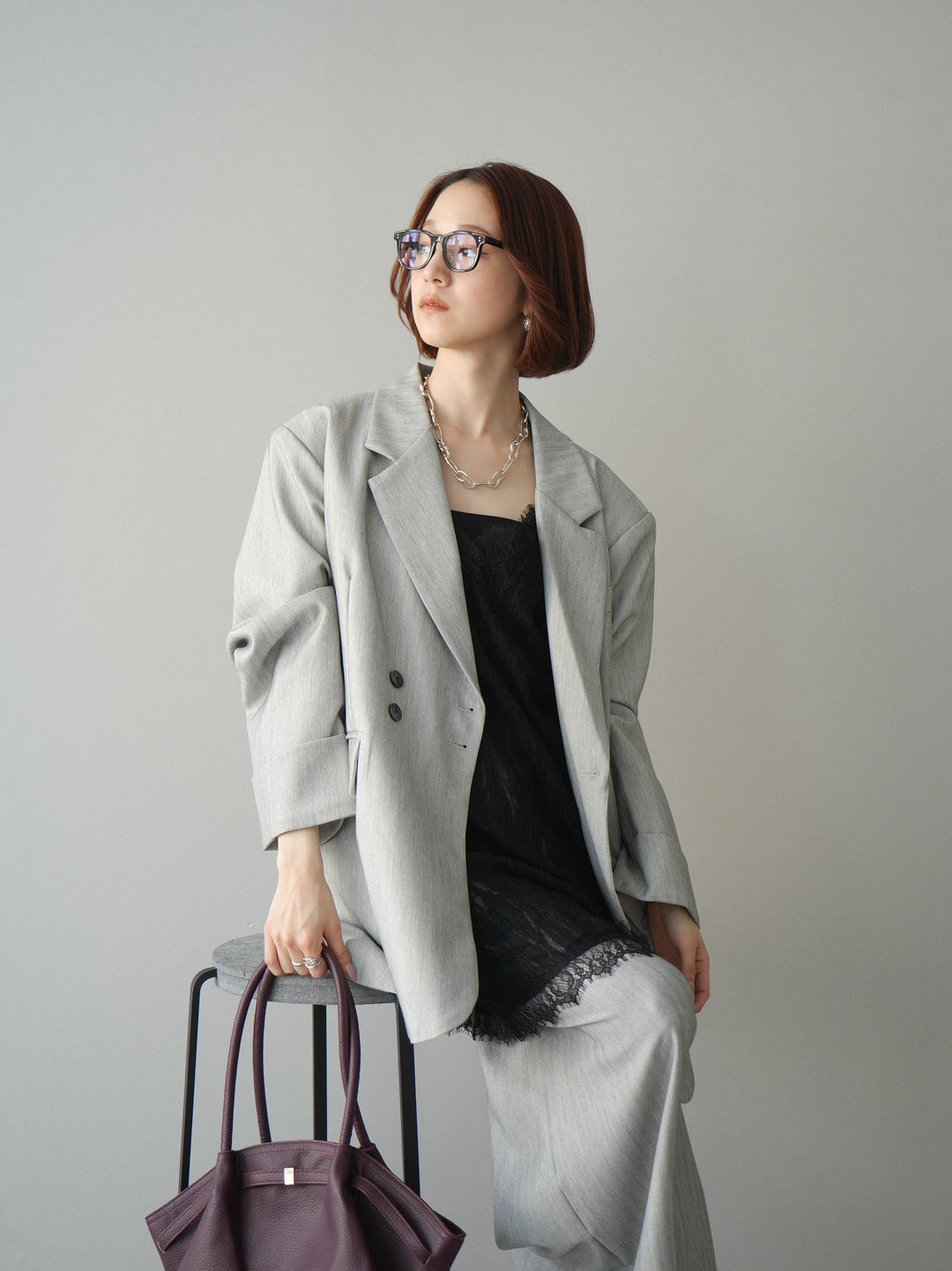 [予約]ダブルボタンヘリンボーンジャケット/lightgray