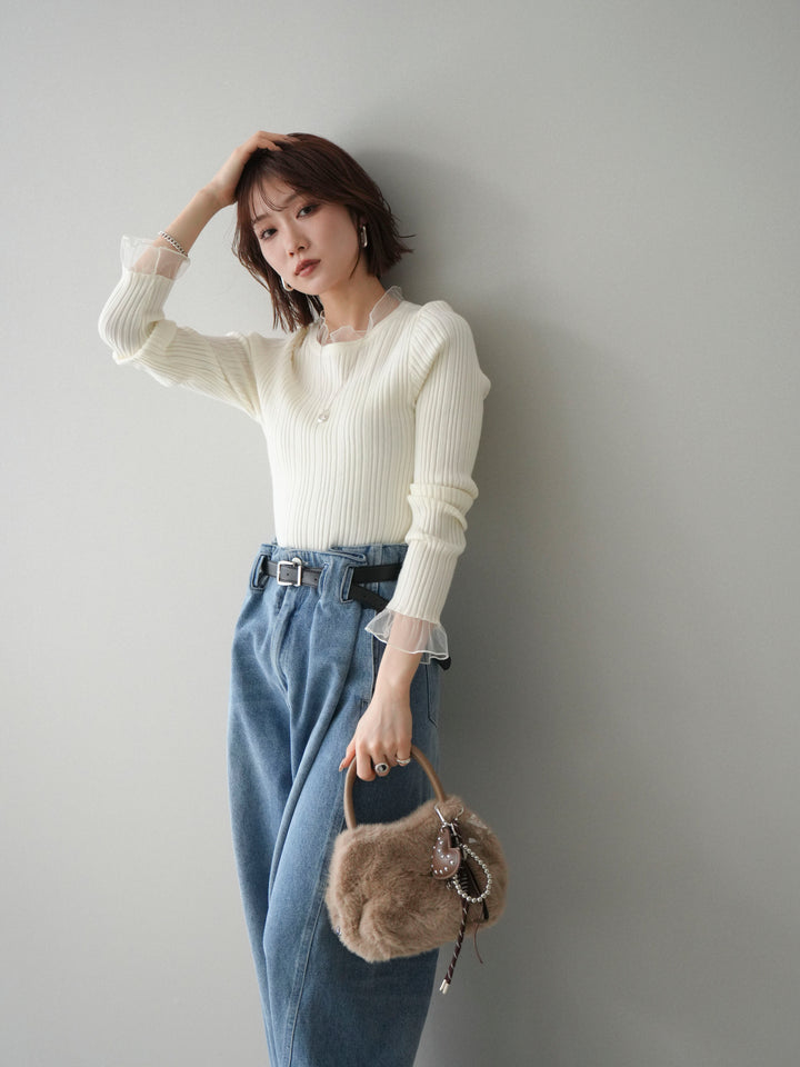 [SET]チュールドッキングリブニットトップス+選べるアクセセット(2set)