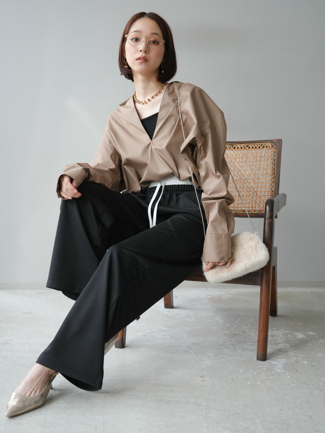 [予約]ブロードディープスキッパーブラウス/ベージュ