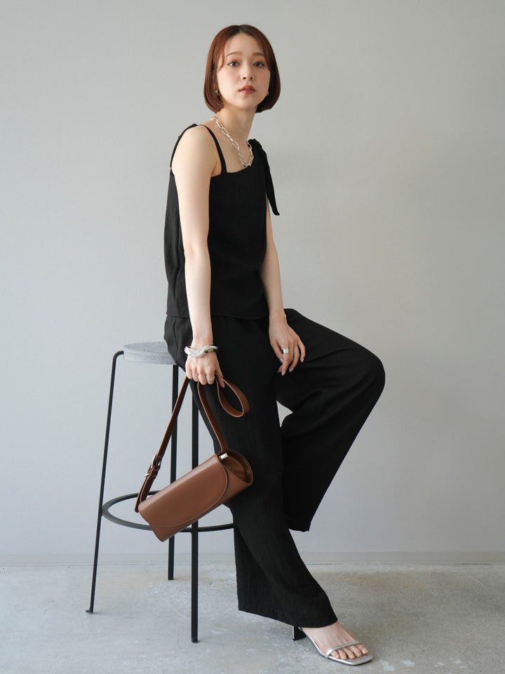 [SET]アシンメトリーショルダーデザイントップス＆ワイドパンツSET UP(2set)