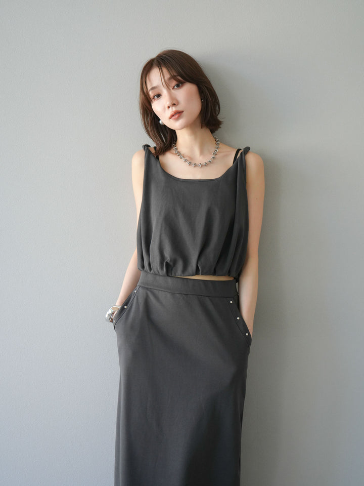 [SET]ミニ裏毛ツイストキャミバルーントップス＆Iラインスカート(2set)