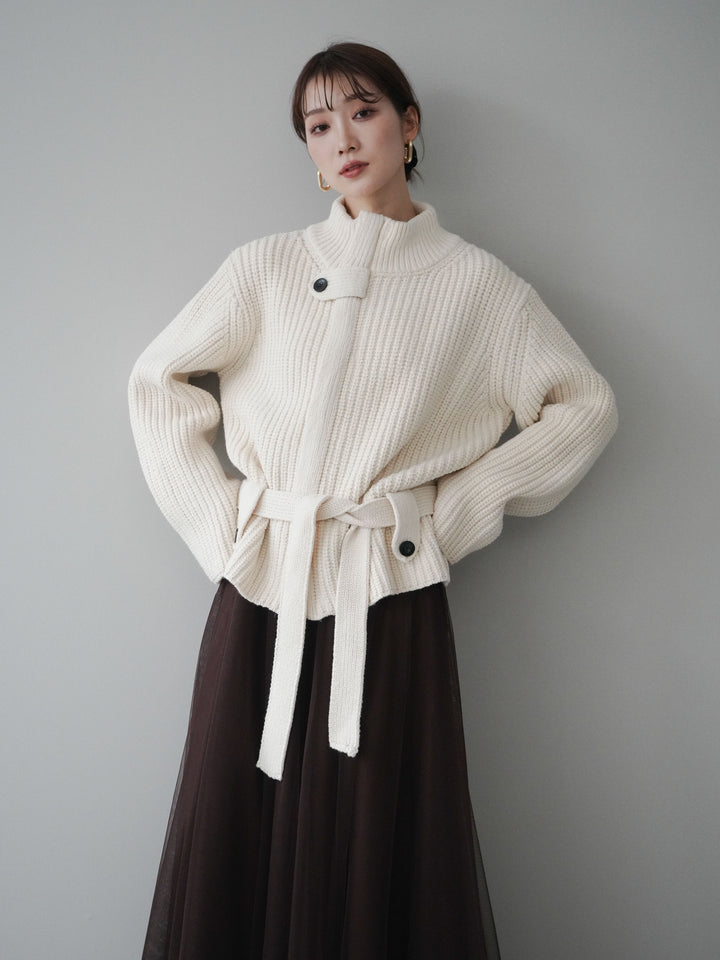 [SET]畦編みボトルネックZIPニットカーディガン+畦編みボトルネックZIPニットカーディガン(2set)