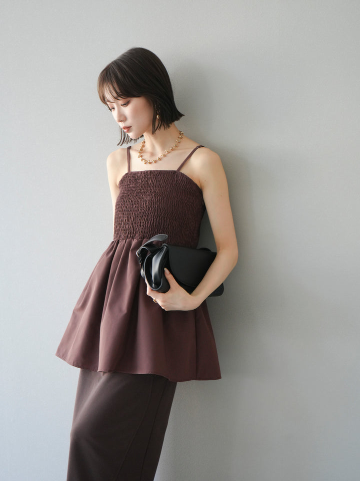 [予約]シャーリングフレアキャミプルオーバー/ブラウン