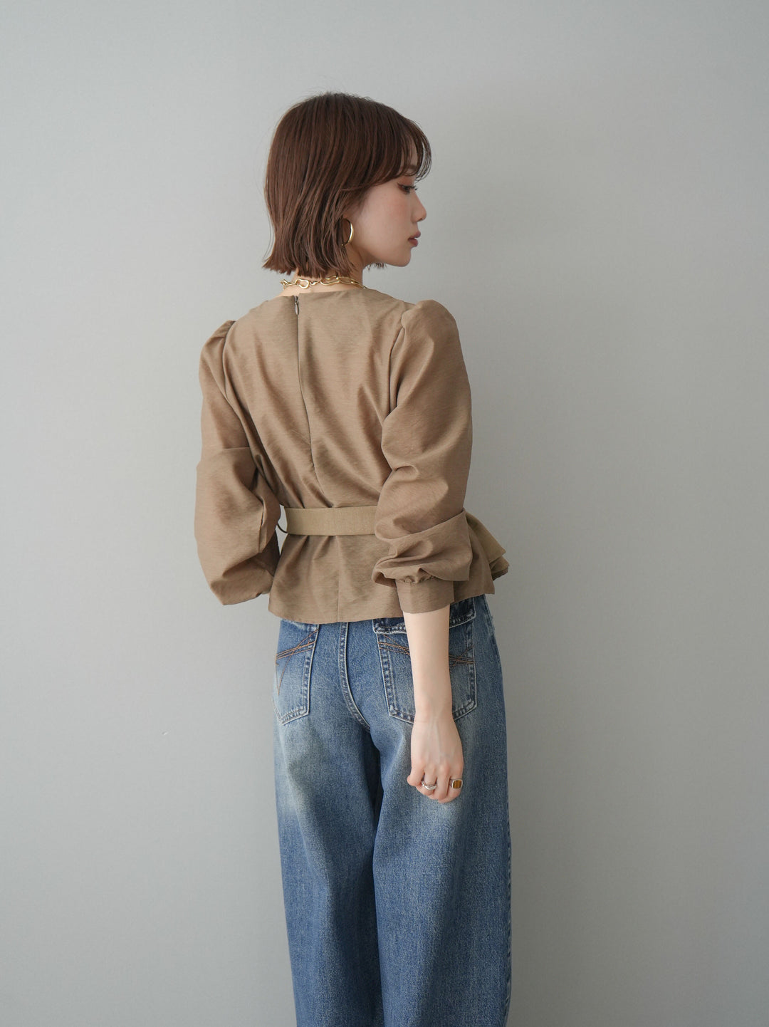 [SET]異素材ビスチェドッキングブラウス+異素材ビスチェドッキングブラウス(2set)