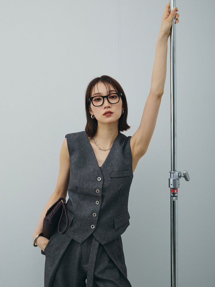 [SET]フラワーモチーフレースアップジレ＆ベルト付ワイドパンツSET UP(2set)