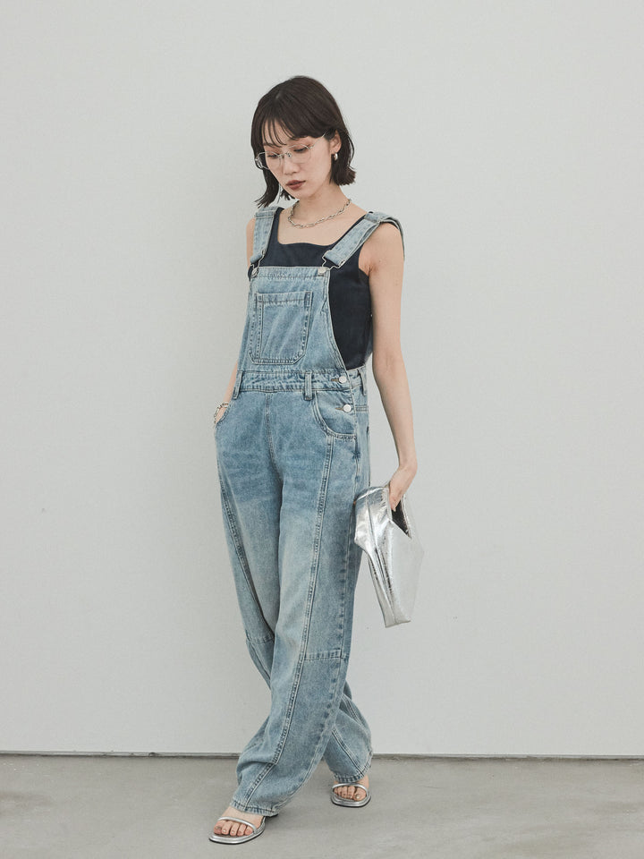 [SET]センターシームデニムサロペット +スクエアベロアタンクトップ(2set)