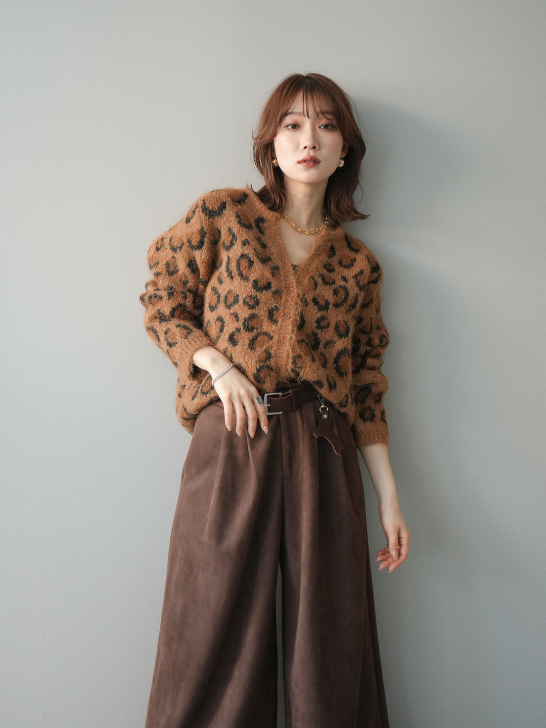 [SET]モヘアタッチレオパード柄ニットカーディガン+モヘアタッチレオパード柄ニットカーディガン(2set)