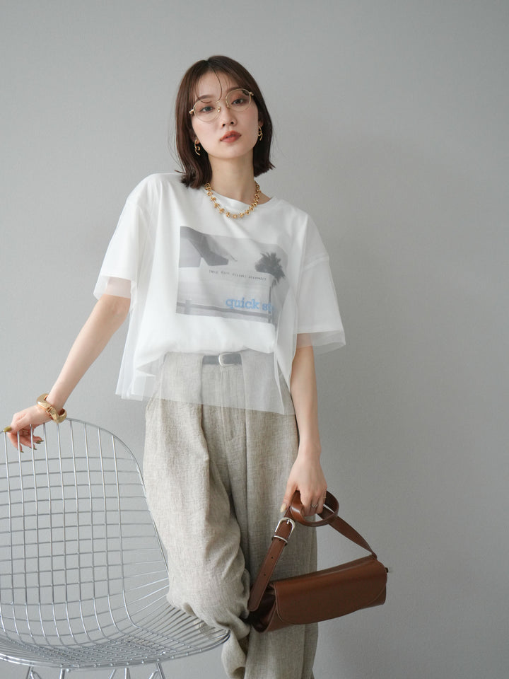 [予約]チュールドッキングフォトTシャツ/オフホワイト×ブルー