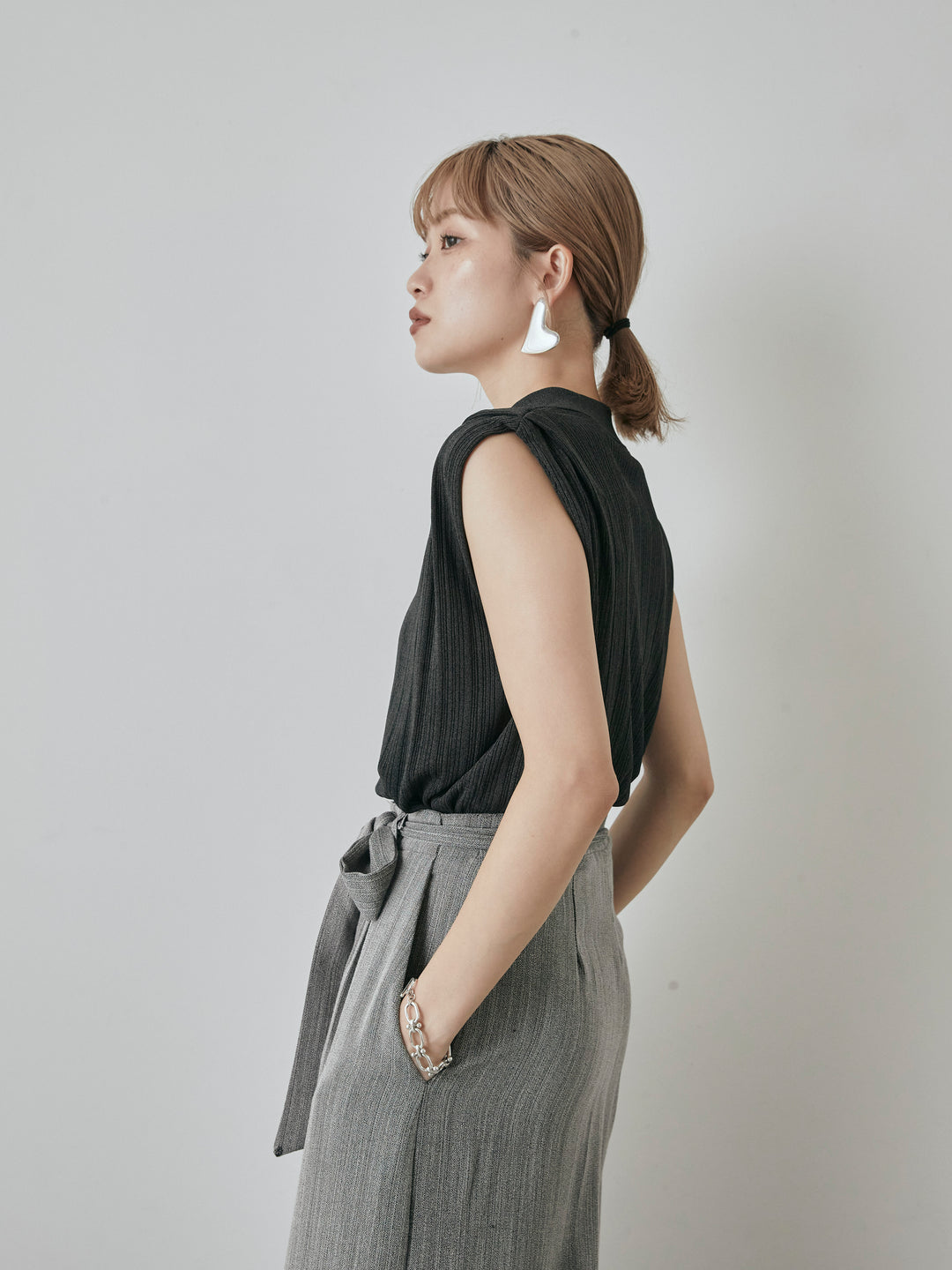 [予約]ランダムリブポロニットベスト/チャコール