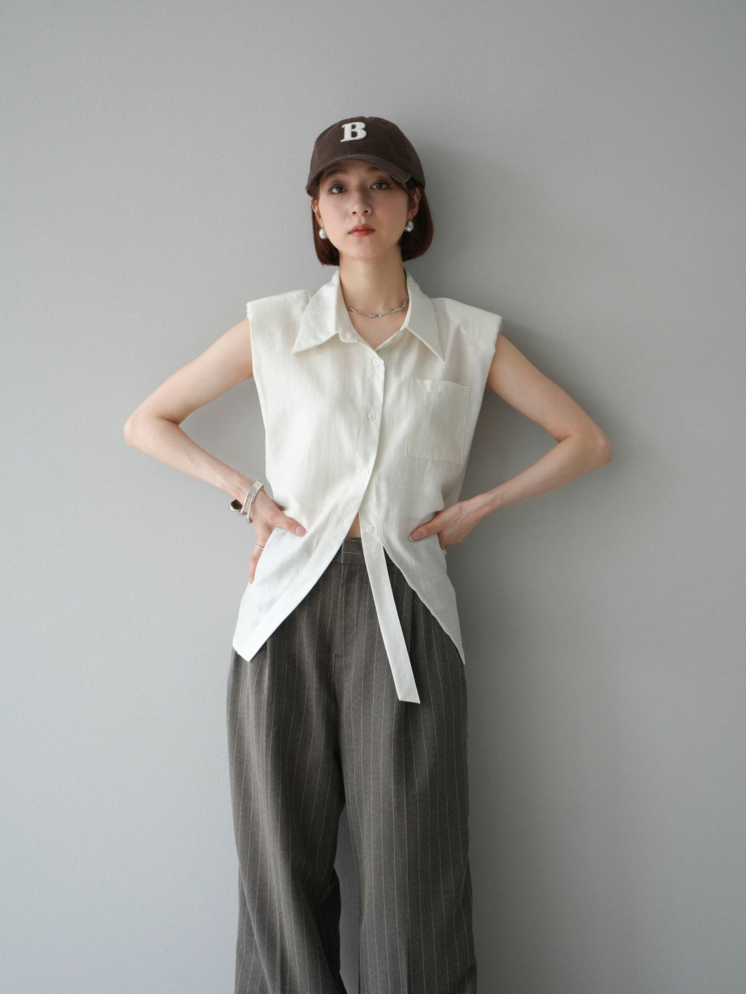 [予約]サイドラインストライプワイドパンツ/ブラウン