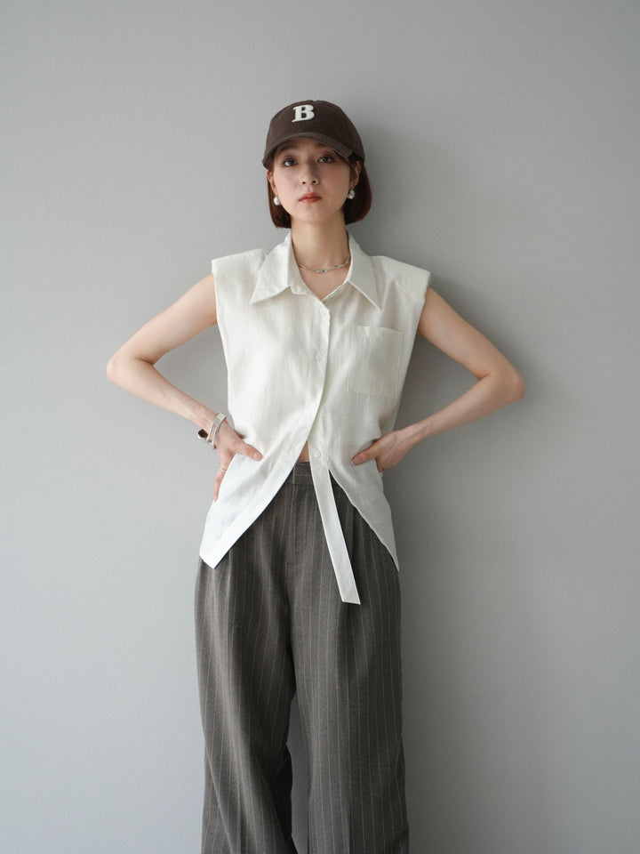 [予約]サイドラインストライプワイドパンツ/ブラウン