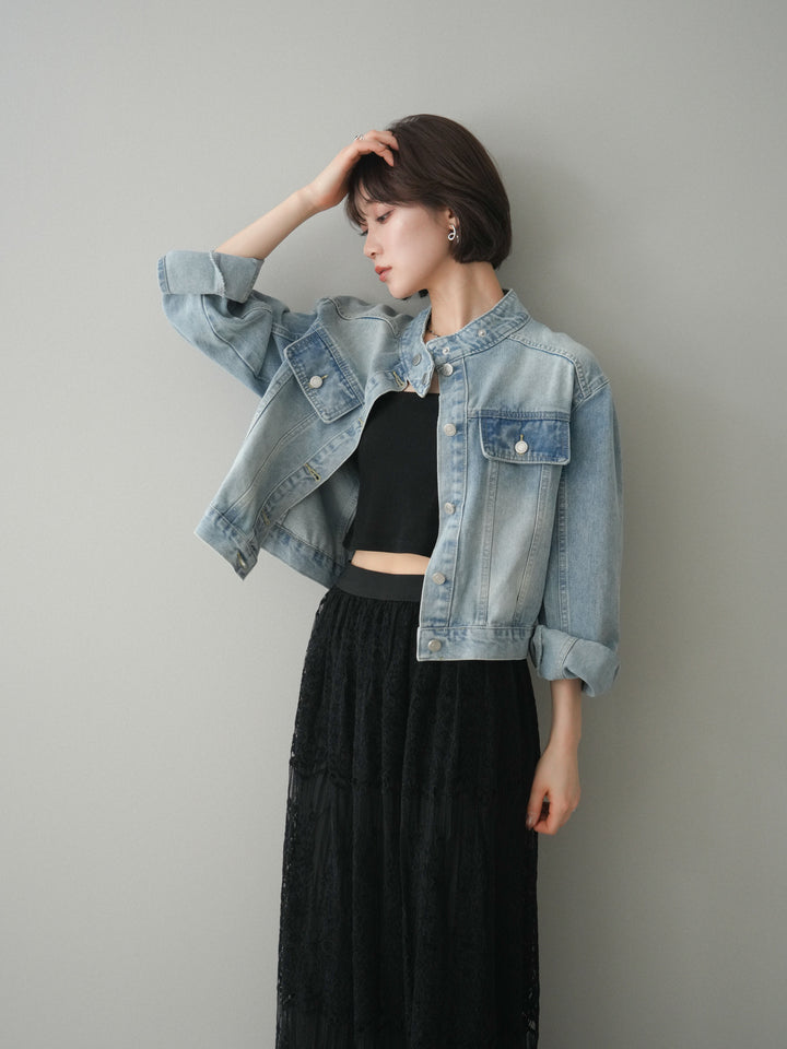 [予約]スタンドカラーコンパクトデニムジャケット/lightblue
