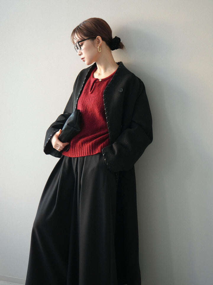 [SET]ハンドステッチ裏中綿ロングコート+テープベルトタックバギーパンツ(2set)