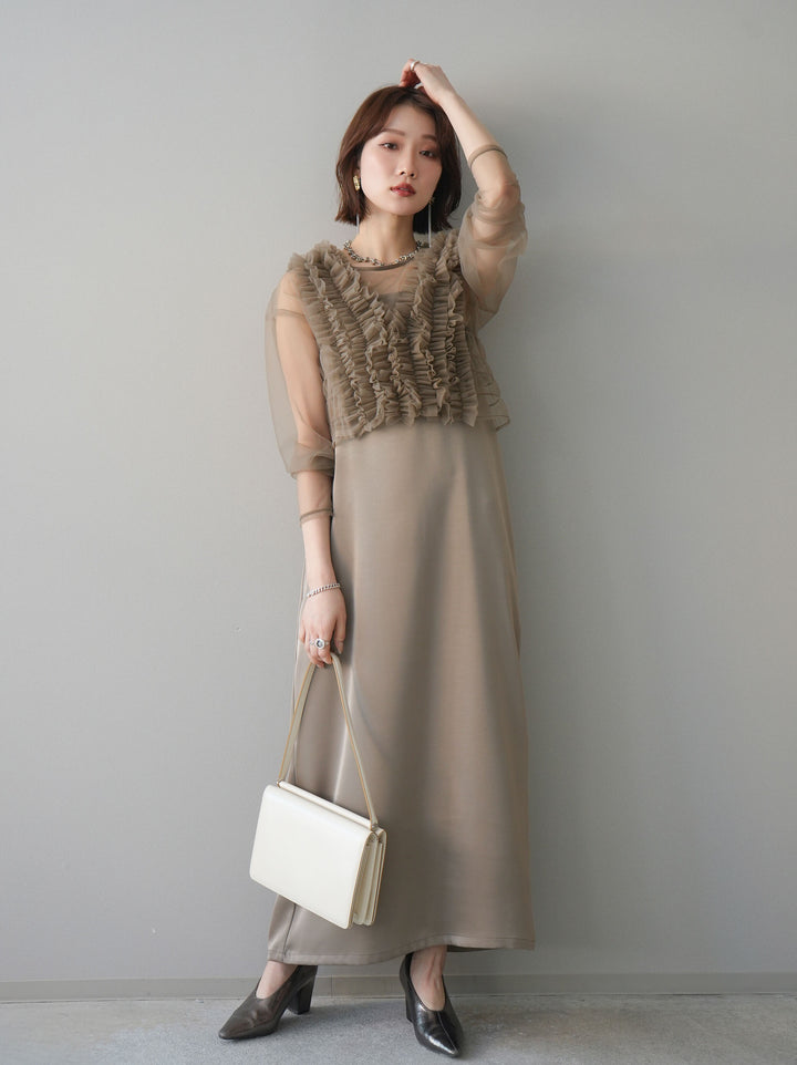 [予約]チュールフリルアンサンブルキャミソールドレス 3点SET/beige