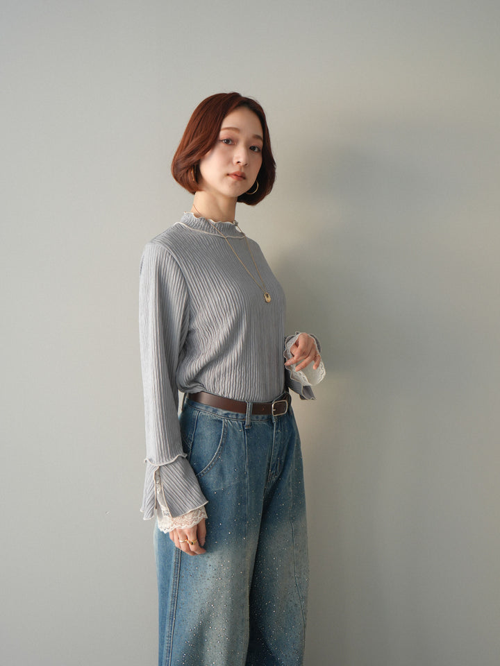 [予約]袖レース楊柳メロートップス/lightgray