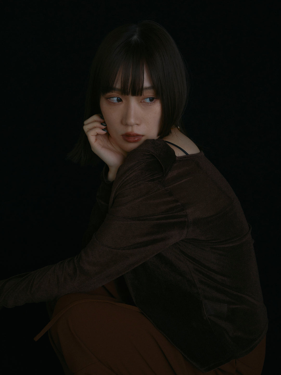 [予約]シアーベロアタックデザイントップス/ブラウン