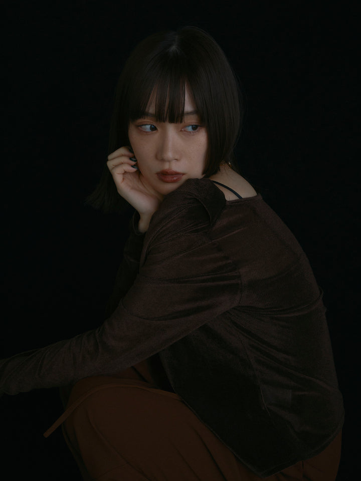 [予約]シアーベロアタックデザイントップス/ブラウン