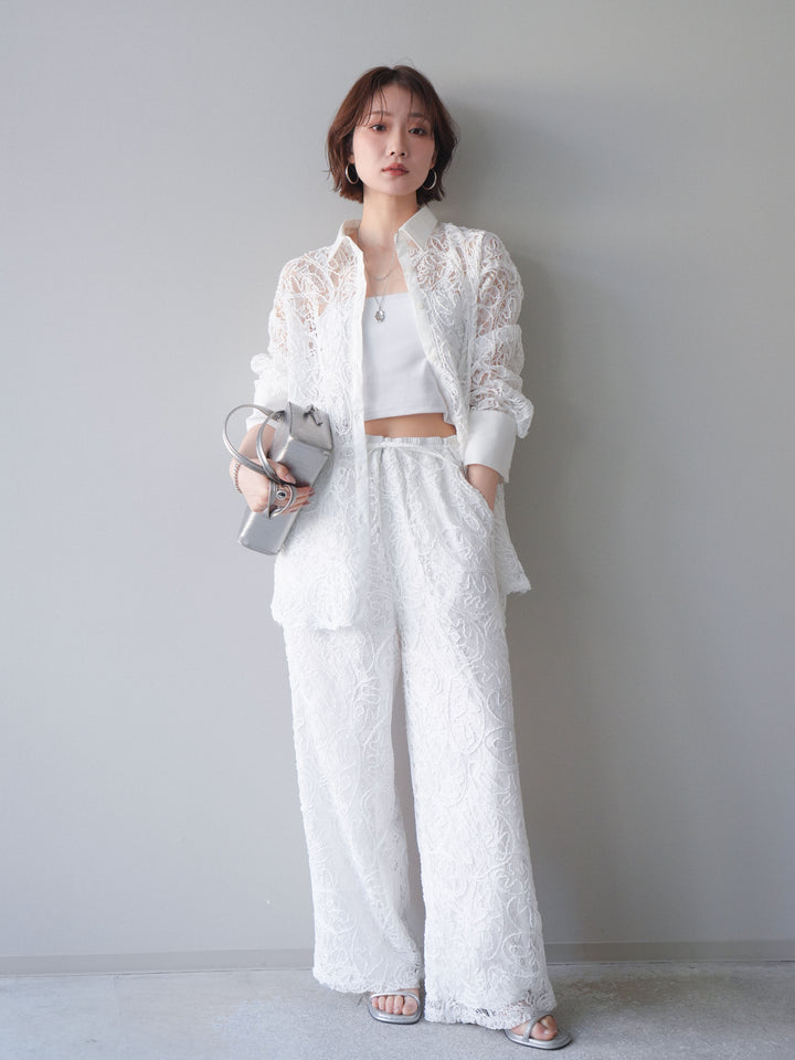 [SET]シアーコードレースオーバーシャツ+シアーコードレースイージーパンツ(2set)