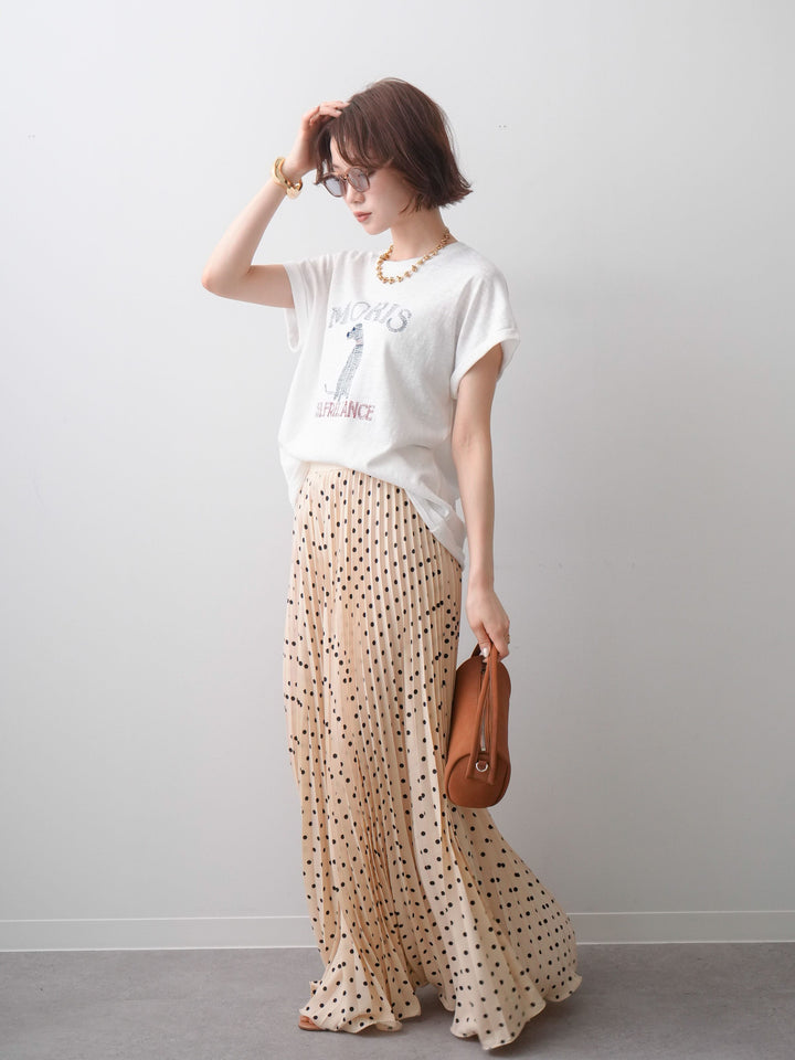 [SET]ドッグエンブロイダリーTEE+ドットアコーディオンプリーツスカート(2set)