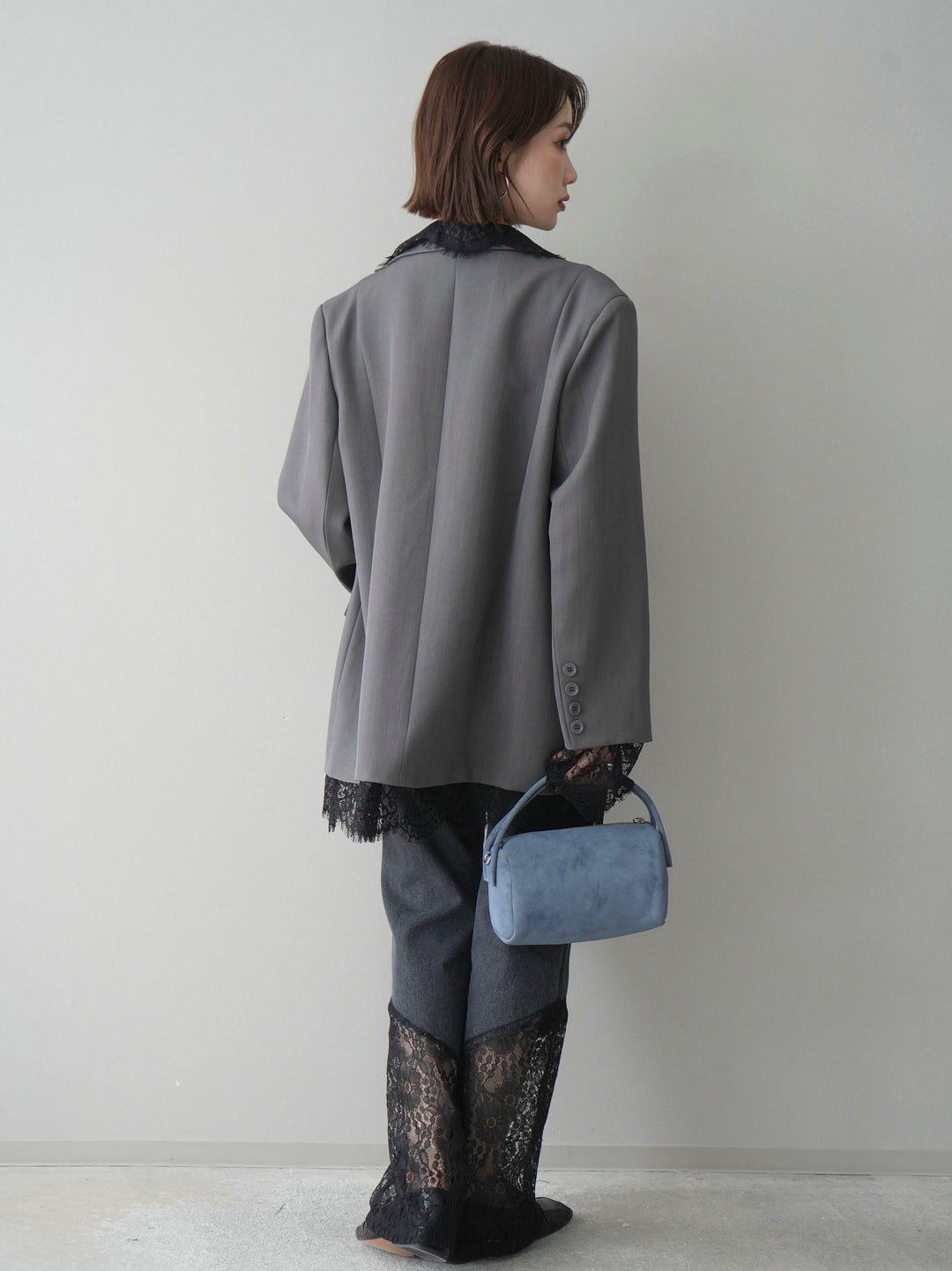 [予約]レース切替フレアデニムパンツ/black