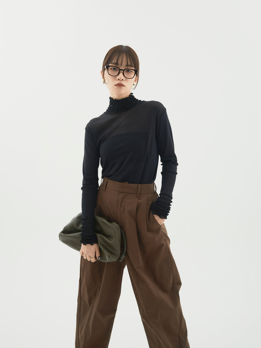 [予約]シアーフリルメロートップス/ブラック