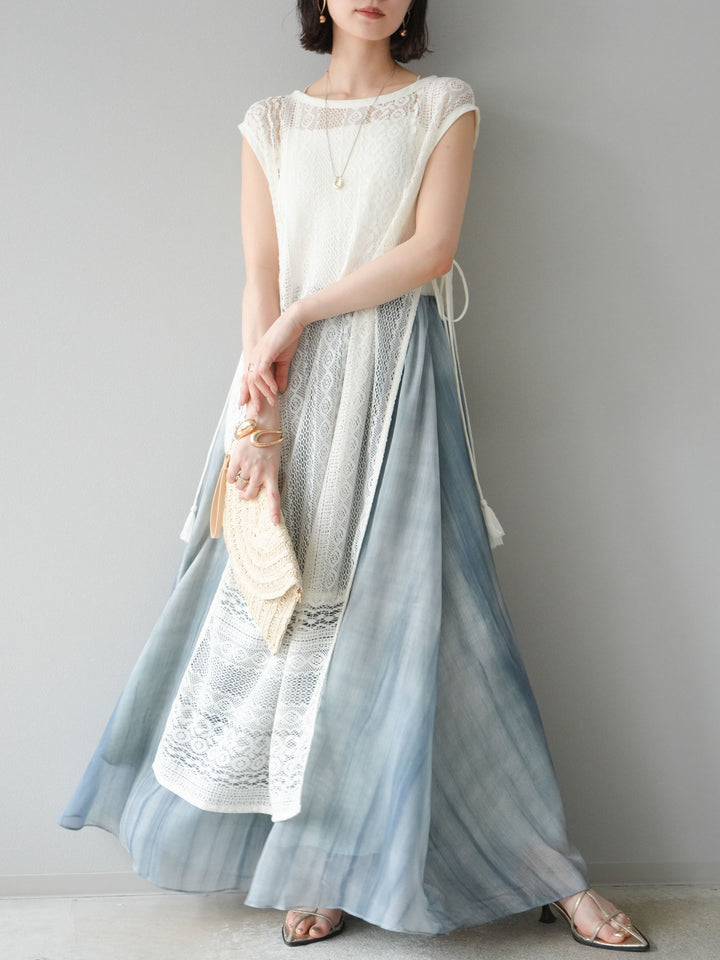 【預購】Nuance 透視喇叭裙/綠色