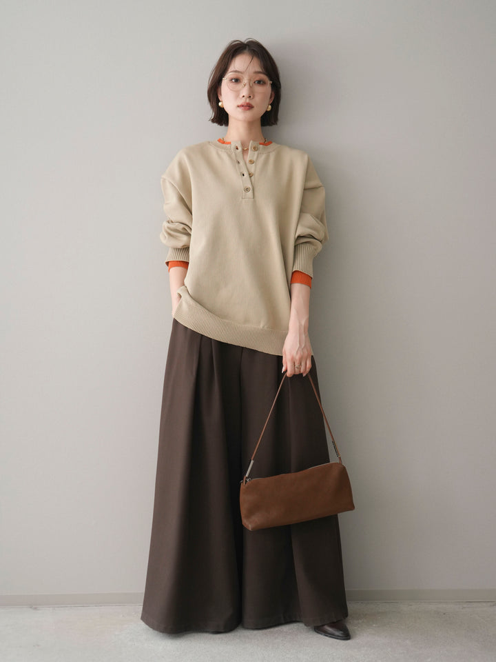 [予約]2WAYネック配色レイヤードニットプルオーバー/beige
