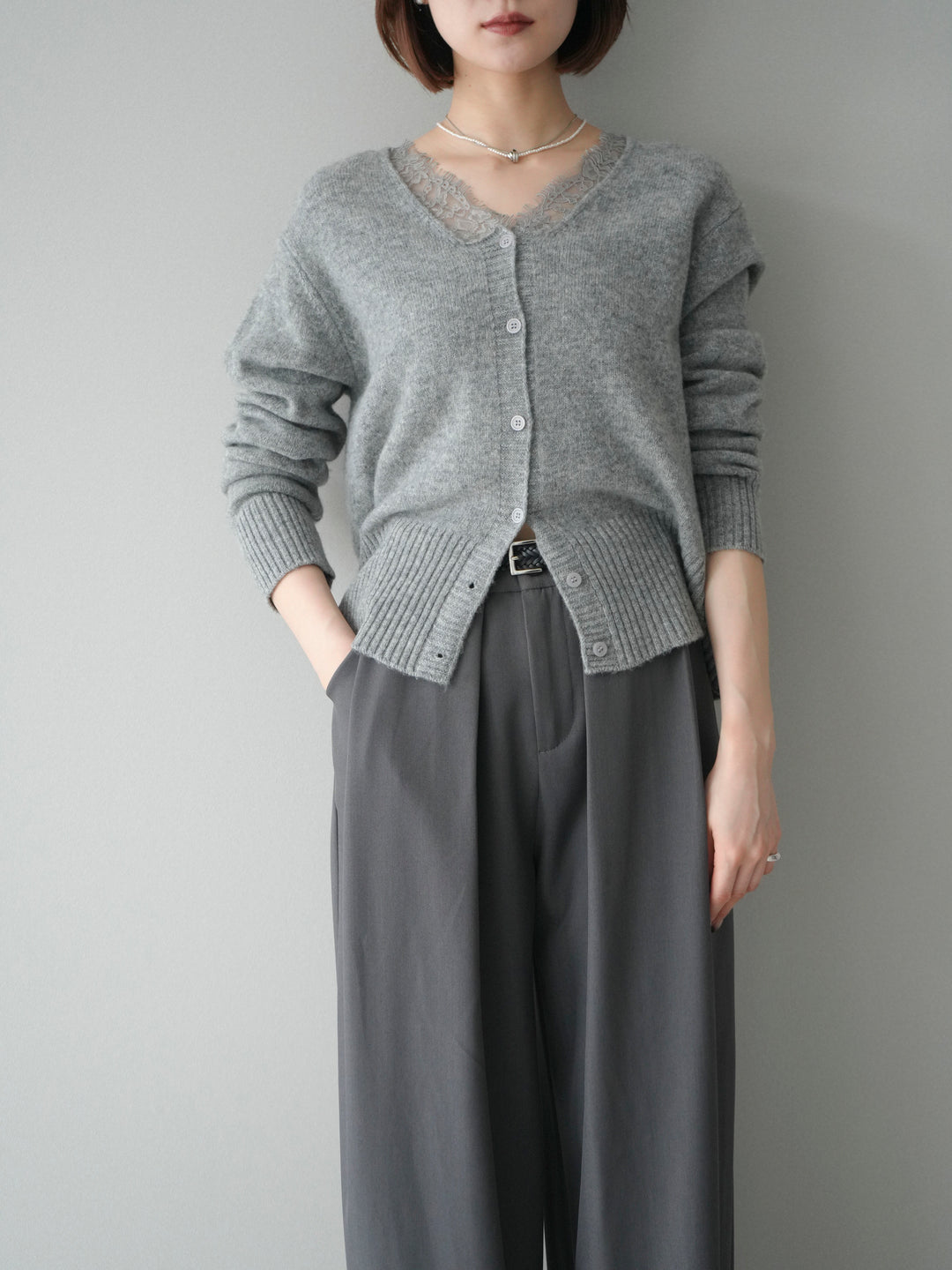 [SET]レースネックニットカーディガン+選べるアクセセット(2set)