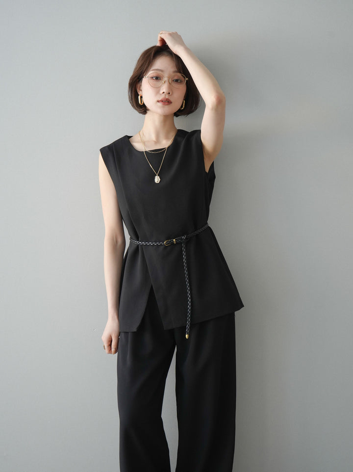 [SET]ベルト付ノースリーブトップス＆ワイドパンツSETUP