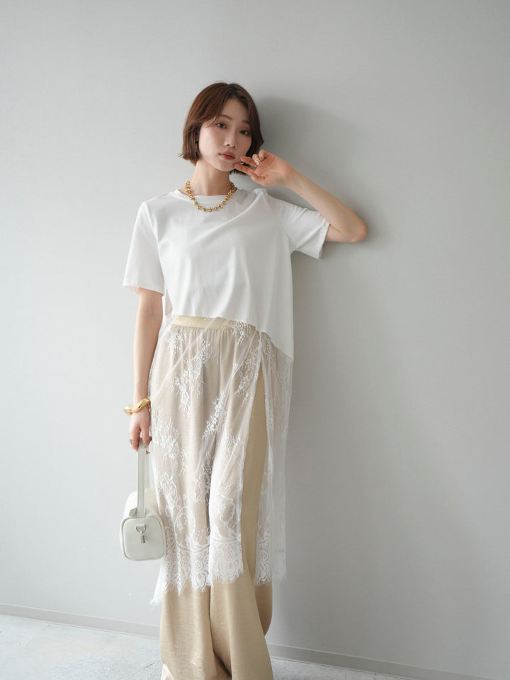 [予約]レースドッキングレイヤードワンピースTEE/white