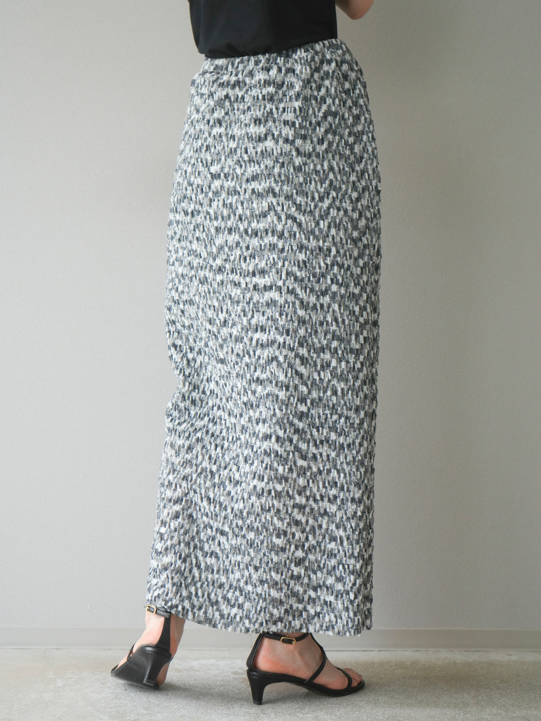 [予約]マルチカラーランダムプリーツタイトスカート/ブラック