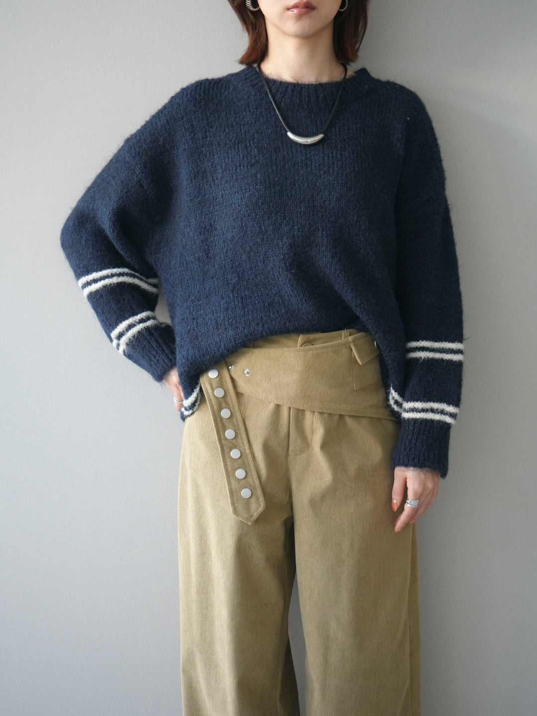 [予約]クルーネックラインボーダーニットプルオーバー/navy